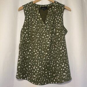 Fortune + Ivy Brielle Olive Print Womens M Blouse Tank V-Neck Mixed Material EUC